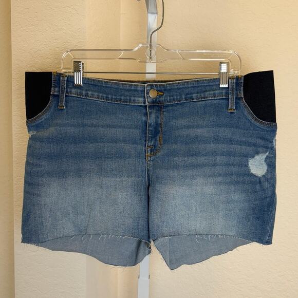 Isabel Denim Distressed 4" Shorts Maternity Midi Expandable Side Panel SZ 14 NWT - Picture 2 of 5